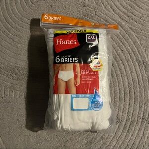 Hanes Men’s Briefs 6‑Pack Size 2XL White Tagless ComfortSoft Waistband Wicking